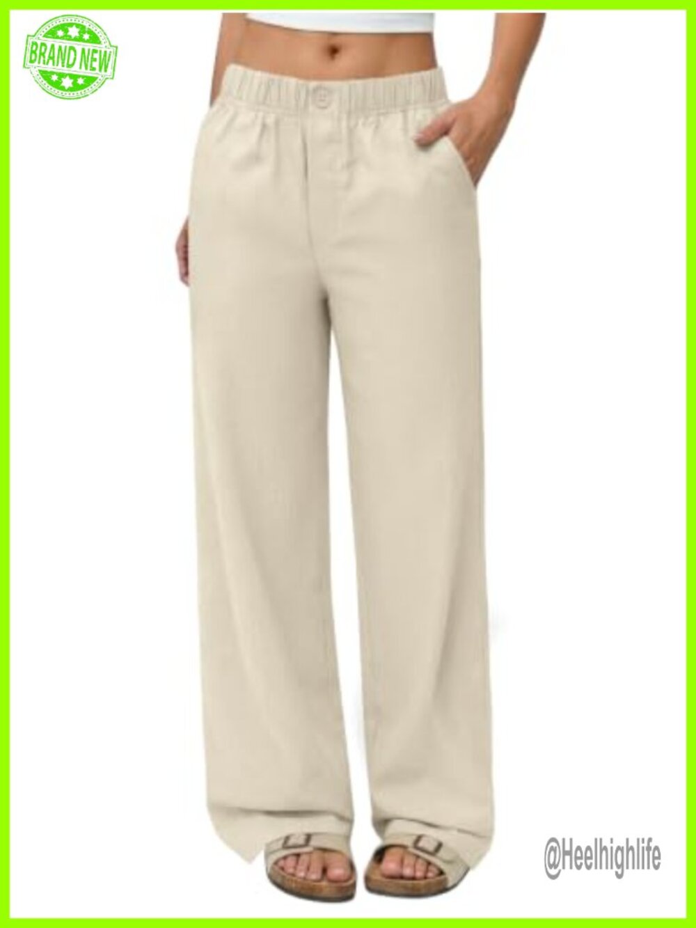 Wide Leg Linen Palazzo Pants High Waist Flowy Beach Travel Casual